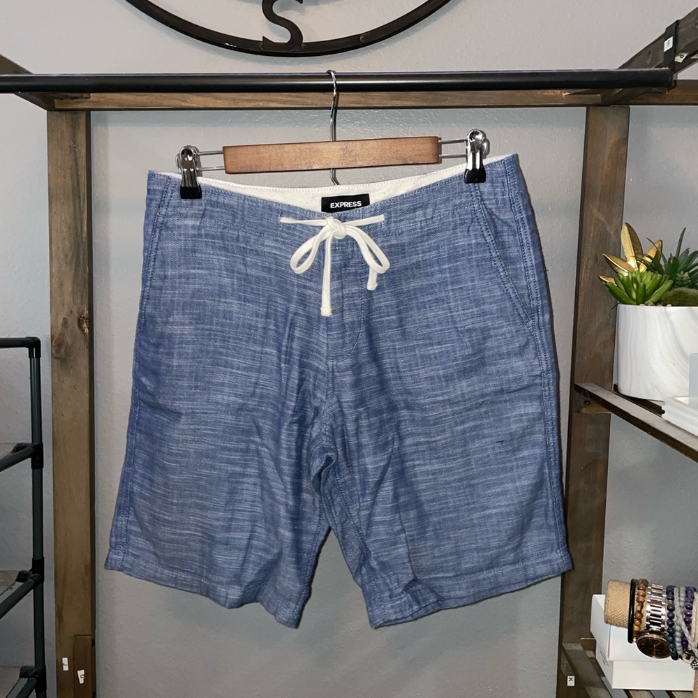 Express men’s casual dress denim colored shorts
